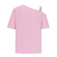 thumbnail image 5 of Mrat Yoga Gym Basic Tops Fashion Women's Casual Short Solid Neck Tops Blouse Skew Collar Blouses Pleated Blouses Tunic Top S-94 Pink-A S, 5 of 5