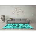 thumbnail image 3 of Ahgly Company Machine Washable Indoor Square Abstract Turquoise Blue Modern Area Rugs, 6' Square, 3 of 4