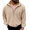 thumbnail image 4 of Yaoyar Men's Summer Breathable Solid Crinkle Texture Camp Collar Button Front Long Sleeve Lightweight Casual Shirt, 4 of 7