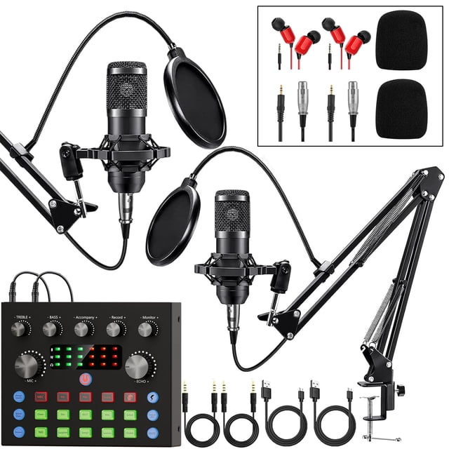Paquete de equipos de podcast Brvomussy para 2 personas con interfaz de audio