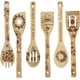 thumbnail image 1 of Juego de 6 cucharas de madera con diseño de girasol, vajilla de cocina con diseño de sol, feliz día, de bambú natural, para cocinar, espátulas ranuradas talladas y quemadas., 1 of 9