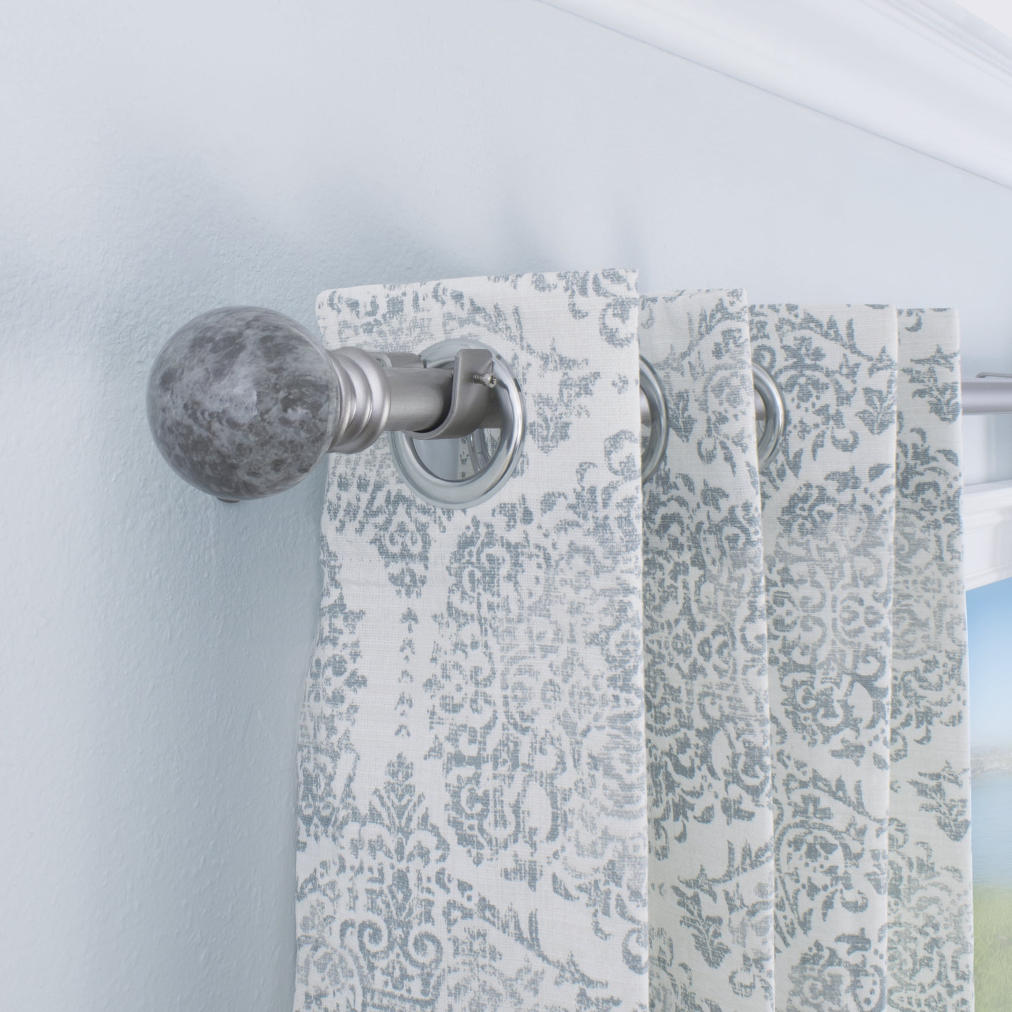 Decopolitan 1" Antique Silver Marble Adjustable Curtain Rod, 18-36"