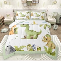 Feelyou Cute Cartoon Dino Full Size Comforter Sets for Teens, Kawaii Dinosaur Lover Bedding Comforter Set, Cute Animal Theme Reversible Bedding Sets, Microfiber Bedroom Decor, 3-Piece