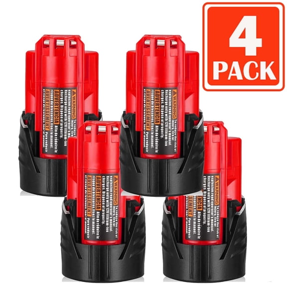 4 Pack 12V 3000mAh M12 Replacement Battery for Milwaukee Lithium-ion Battery Compatible with M12 48-11-2411 48-11-2420 48-11-2401 48-11-2402 48-11-2401 12-Volt Cordless Tools