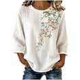 thumbnail image 2 of NTACZA Crew Neck Summer Tops for Women 2026 Floral Cotton And Linen Casual Blouses Relaxed Fit 3/4-Sleeve Shirts for Women, 2 of 7