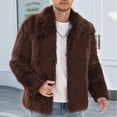 thumbnail image 3 of Men Cropped Fuzzy Jacket Winter Warm Coat Open Front Outerwear,Lapel Long Sleeve and Pocket Daily Casual Comfy Wear,Brown,M, 3 of 8