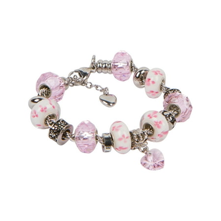 Heart Charm Bracelet With European Bead Charms For Women and Girls, Stainless Steel Rope Chain, Love 7.5 Inch