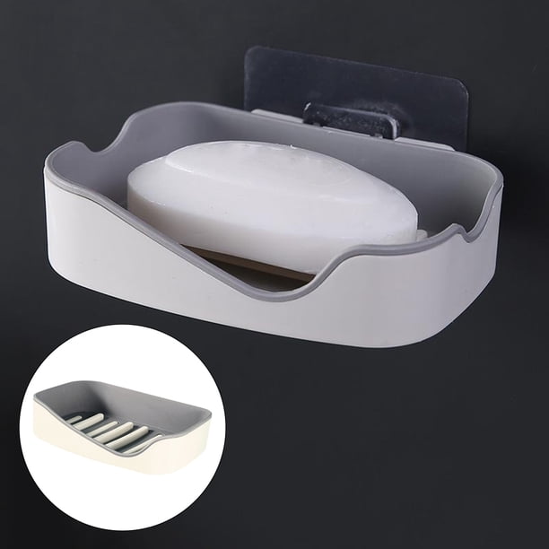 Soporte de plástico para guardar s de jabón con drenaje de doble capa, autoadhesivo para baño, cocina, sa de , mantener el jabón seco Gris Macarena jabonera de pared