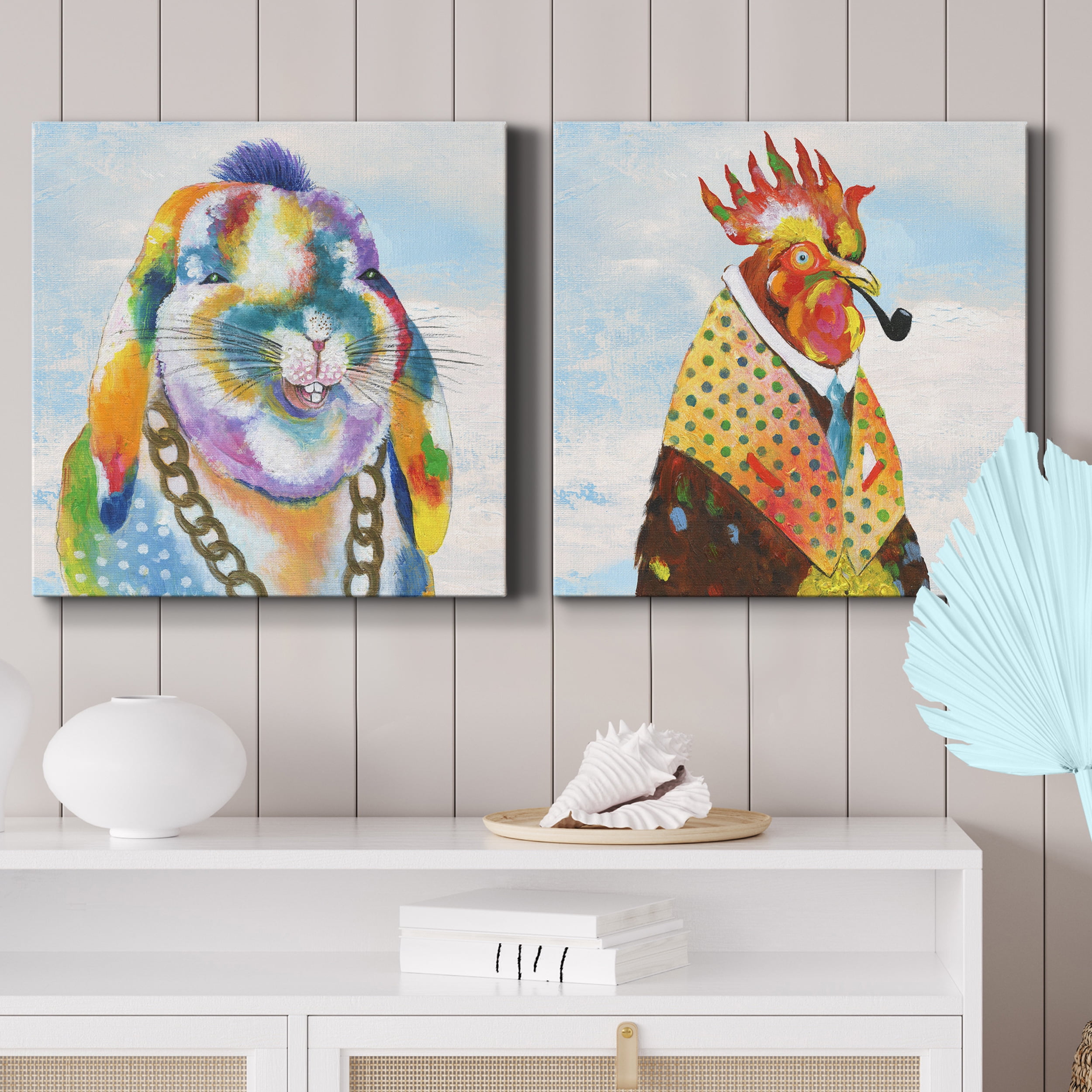 Groovy Bunny & Sky - Premium Gallery Wrapped Canvas - Ready to Hang Set of 2 - 10 x 10 Each