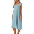 thumbnail image 4 of Camisón de algodón para mujer sin mangas, vestido largo de tanque, chemise de escote redondo, pijamas de salón, camiseta de noche L azul claro, 4 of 6