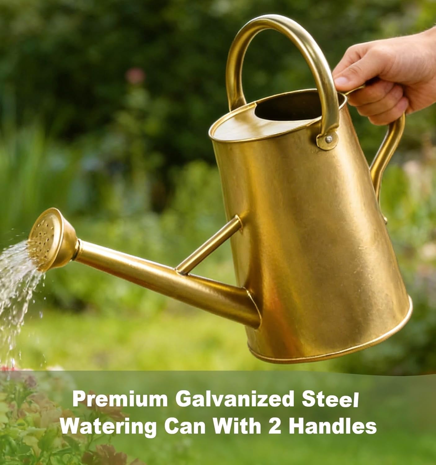 Watering Can for Outdoor&Indoor Plants，1.5 Gallon（5.7L） Metal with Removable Spout，Large Galvanized Steel Garden Flower Water Pot 2 Handles，Gold