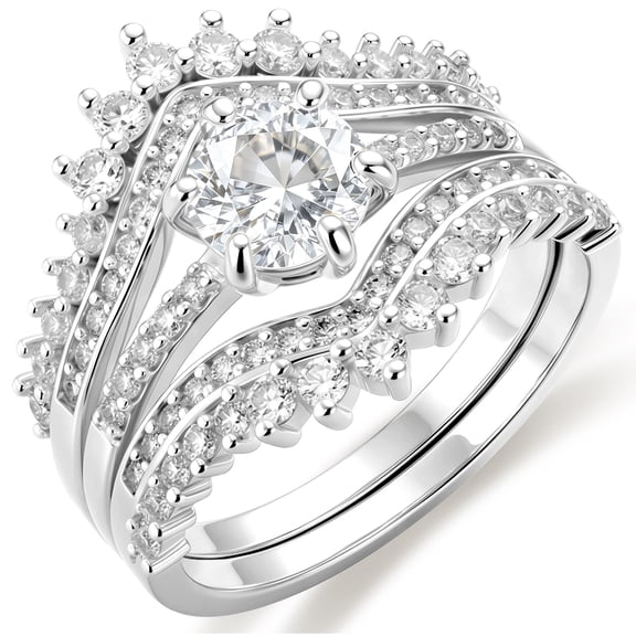 APSVO 18K White Gold Plated 3PCS Rings for Women Mom Wife, CZ Ring Pinky Thin Thumb Stackable Ring Set Anniversary Mother's Day Jewelry Gifts Size 7