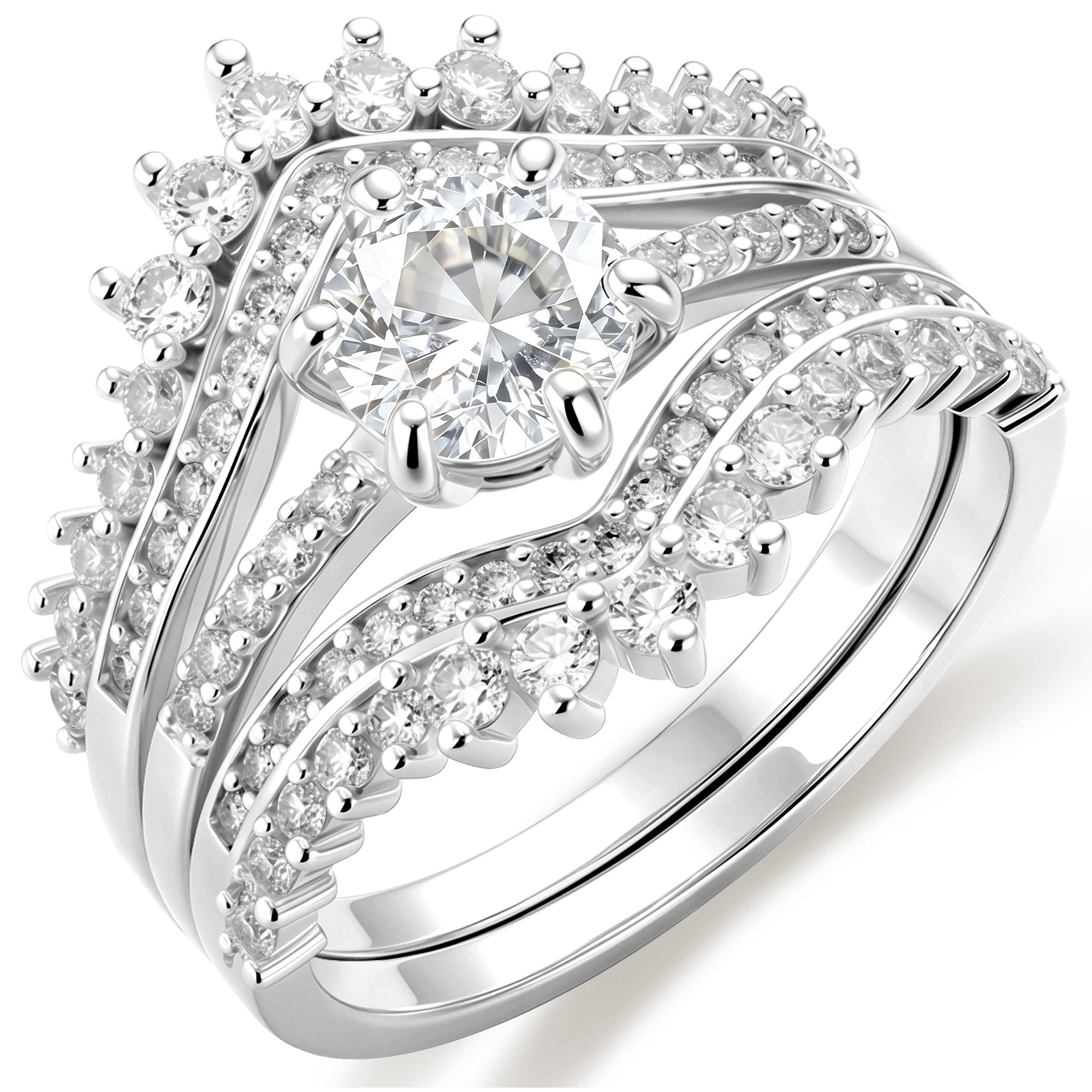 APSVO S925 Sterling Silver Plated Wedding Rings for Women CZ Eternity Promise Band Engagement Rings Set Birthday Mothers Day Jewelry Gifts Her Mom Wife Girlfriend Adults Ideas