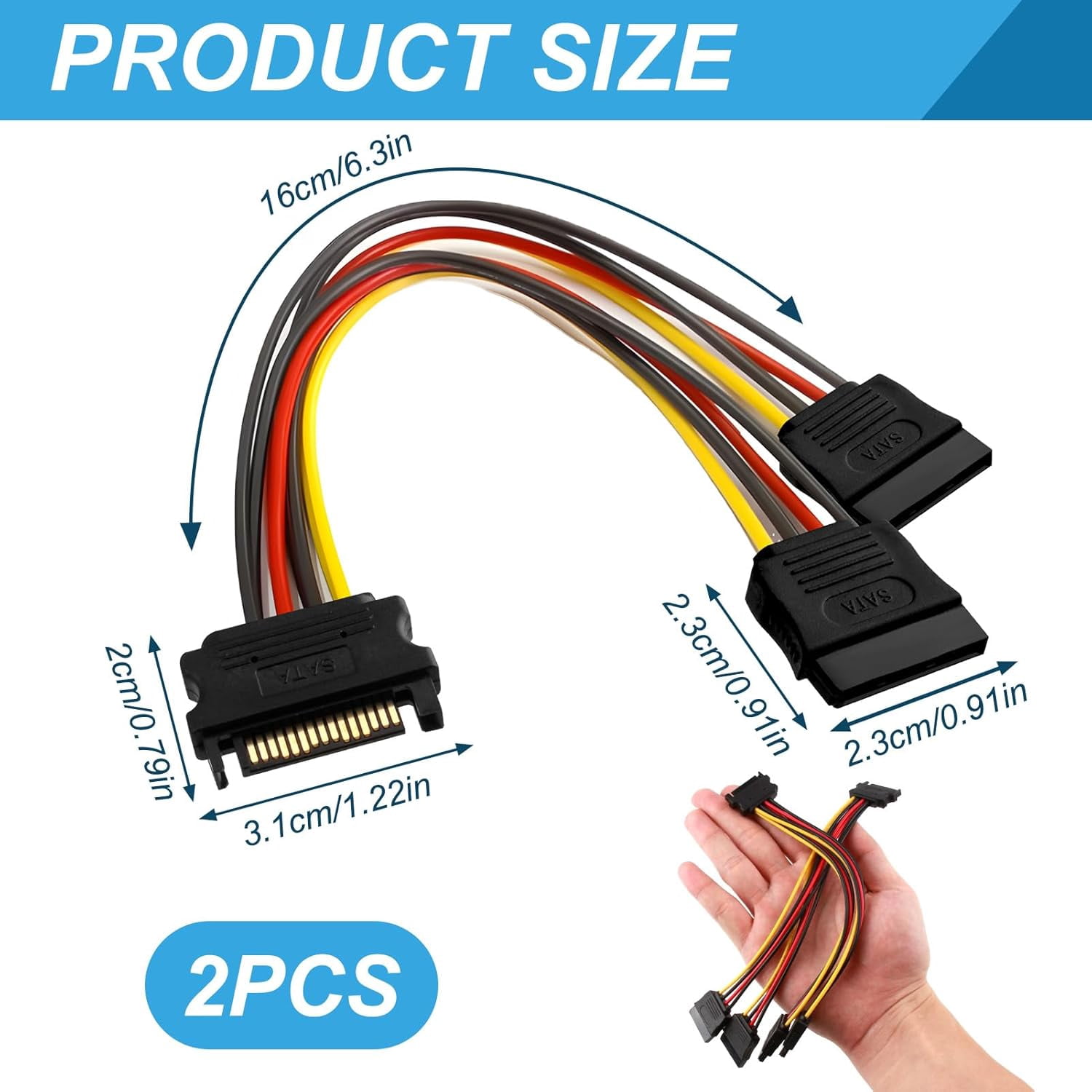 2Pcs SATA Power Splitter 15 Pin SATA Male To 2 SATA Female Power Splitter SATA Power Cable Connector SATA Power Splitter Y Cable Hard Drive Power Splitter For Hard Drive HDD SSD - 20cm