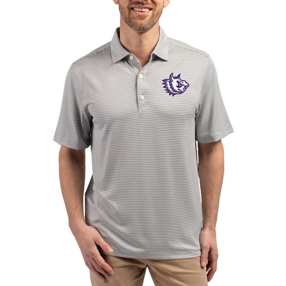 Men's Cutter & Buck Gray TCU Horned Frogs Forge Eco Double Stripe Stretch Recycled Polo