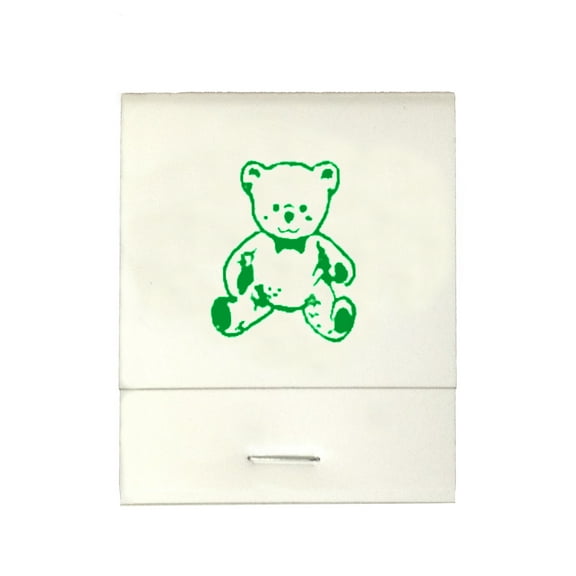 50 White 20 Strike Matches with  Printed Bear in Green Matchbooks for Wedding, Anniversary, Birthdays etc
