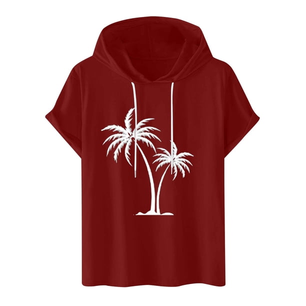 Camiseta Deportiva de Manga Corta de la Blusa de los Hombres Casual de la Moda Sólida con Capucha, Top Casual para Al Aire Libre