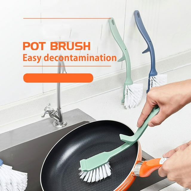 Fiudx Juego de Cepillos de Limpieza de Cocina Multifuncionales, Estropajos para Ollas Sin Grasa, Mango Largo, Fácil de Limpiar, Cerdas Antirayaduras, Ideal para Estufas, Fregaderos y Sartenes (Juego