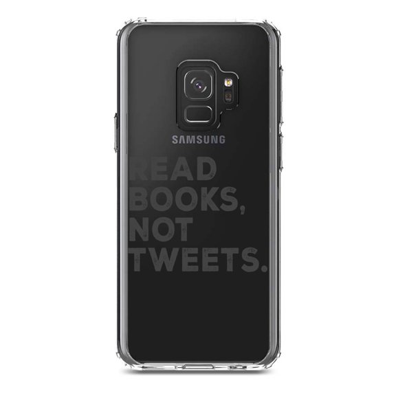 DistinctInk Clear Shockproof Hybrid Case for Samsung Galaxy S9 (5.8" Screen) - TPU Bumper Acrylic Back Tempered Glass Screen Protector - Read Books, Not Tweets