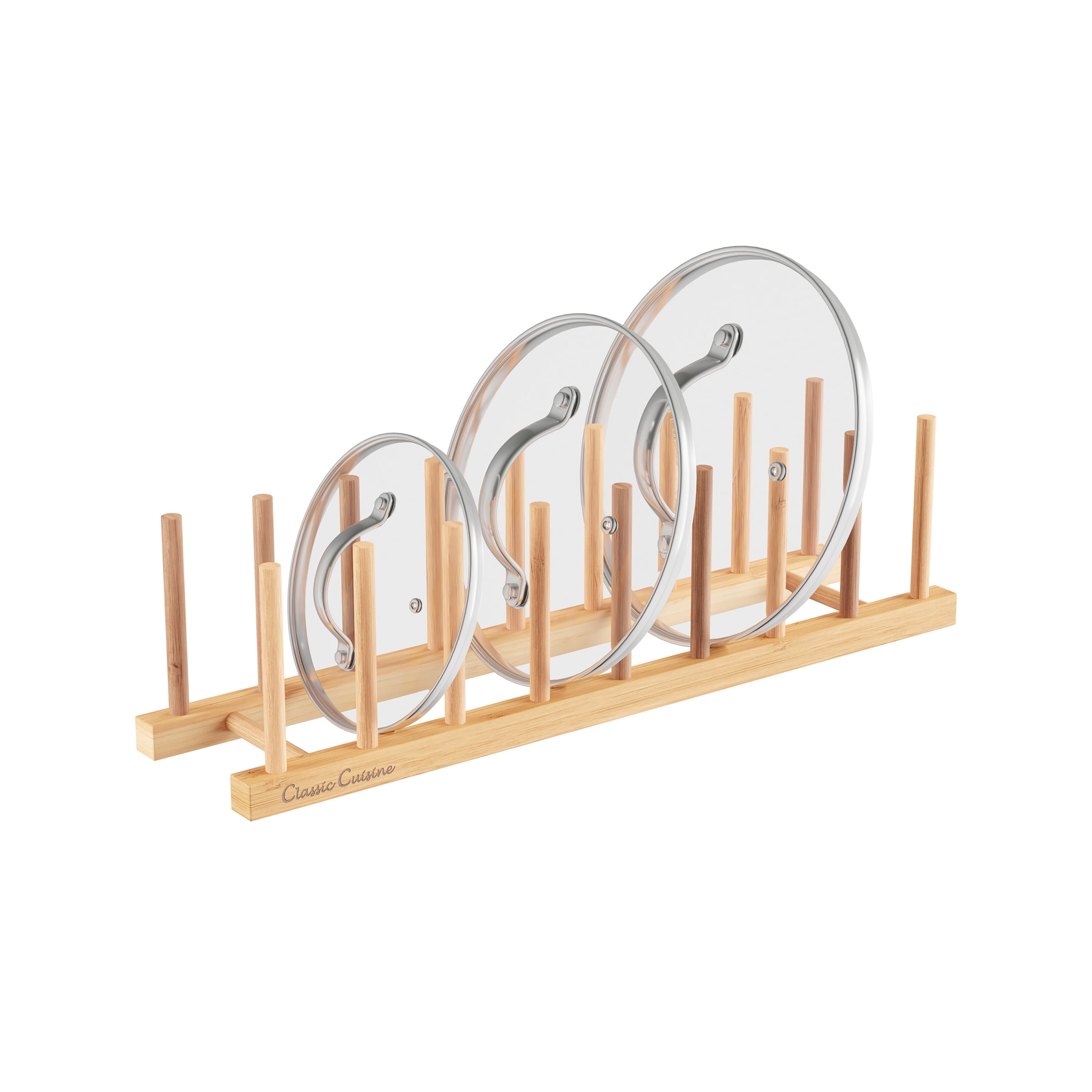 Bamboo Plate Holder Wood Vertical Dish Organizer Peg Board for