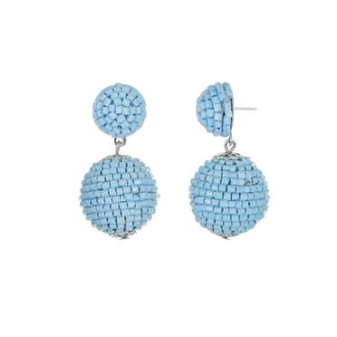 Time and Tru Light Blue Seed Bead Drop Earrings, 1 Pair