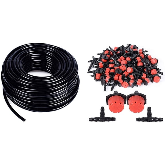 30Meter 1/4 Inch Distribution Drip Irrigation Hose with 200 Adjustable Irrigation Drippers and Drip Irrigation Kit