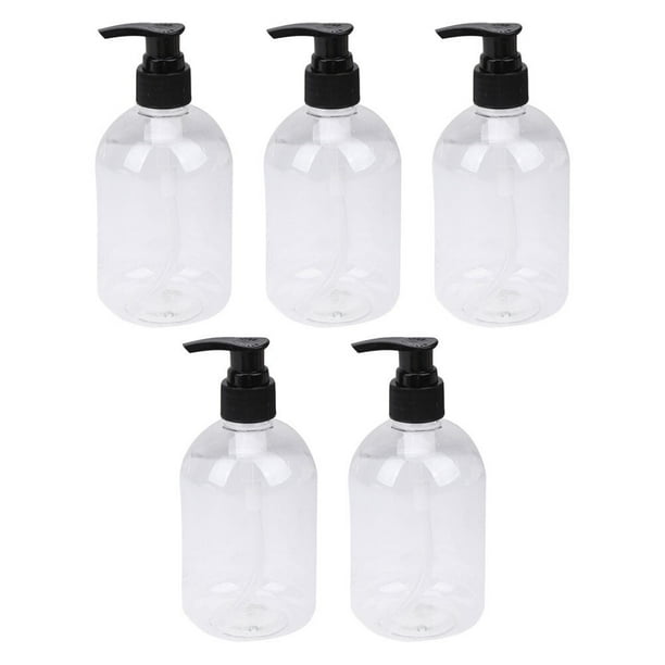 5 botellas de gel de ducha de 300 ml, útiles para artículos de aseo, rellenables, para champú y líquido, para el baño (negras).