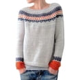 thumbnail image 2 of Isle Sweater Top Lightweight Knit Crew Neck Pullover Sweater Graphic Tops Knitted Pullover Fall Winter Clothes Long Sleeve Soft Warm Cozy Boho Pattern Pullover Soft Touch Funnel Grey XXL, 2 of 4