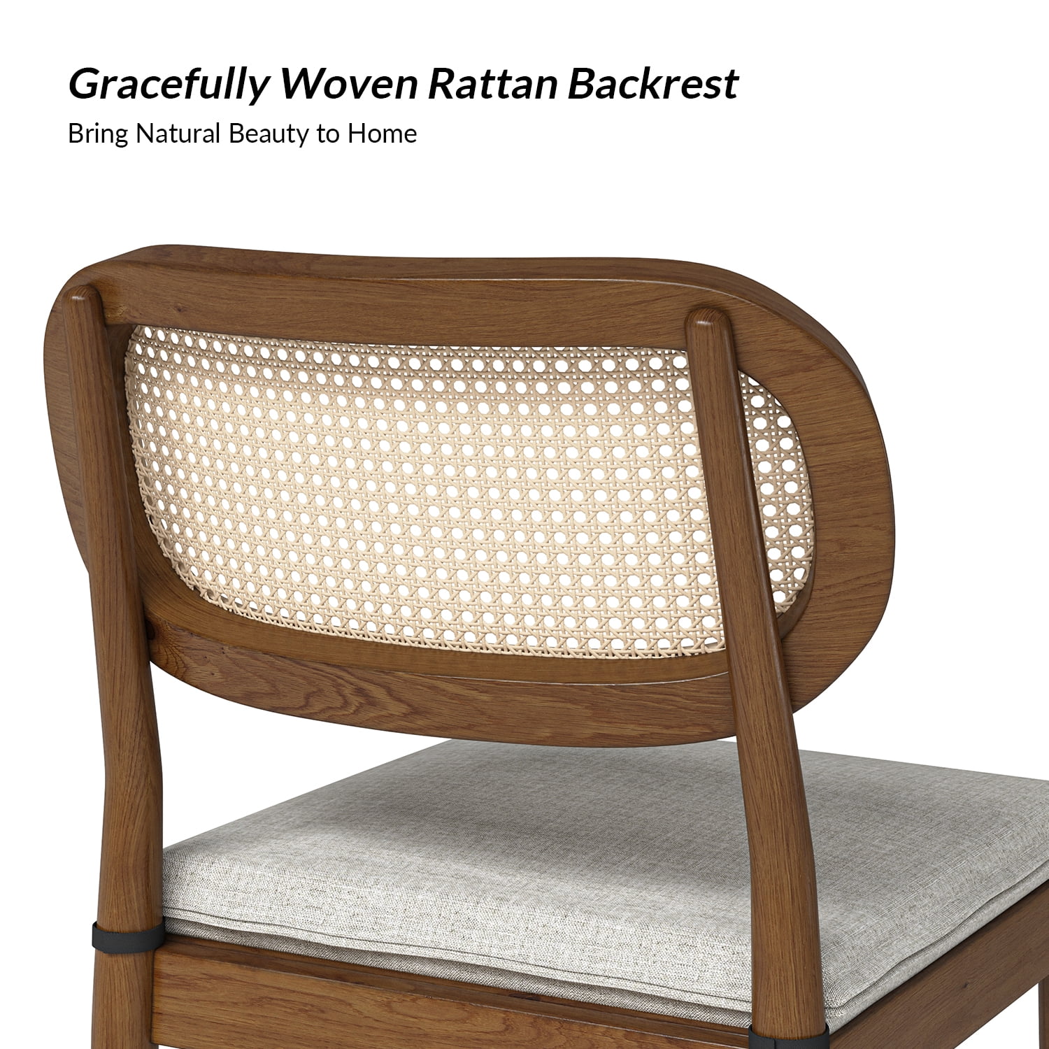 Farmhouse Dining Chairs Set of 6 Rattan Side Chairs Wood Legs Removable Cushion Home Kitchen Restaurant