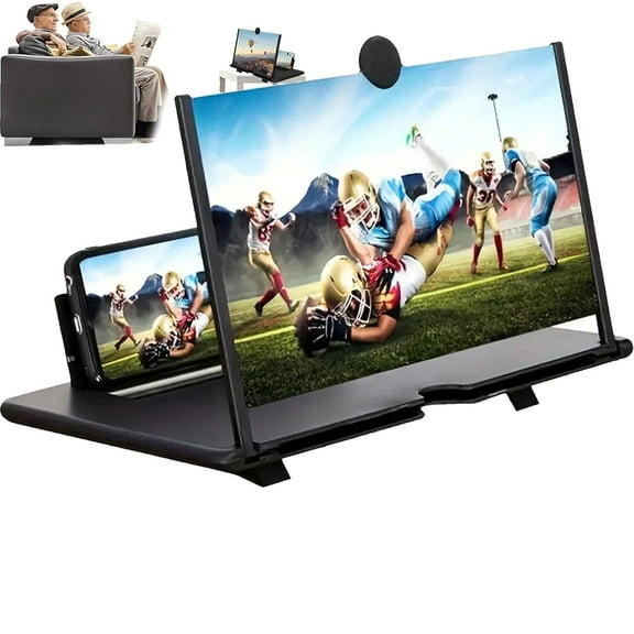 12" Screen Magnifier 2025 New Version, 3D Ultra HD Magnifier Projector Screen for Optimal View, Foldable Mobile Phone Magnifier Screen for Movies & Gaming, Supports All Smartphones (Black, 12in)