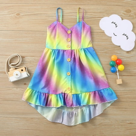 

Leutsin Toddler Kids Baby Girls Rainbow Multicolor Button Slip Dress Clothes