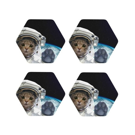 

Tideii Cat Astronaut for Leather Coasters 4 Pieces Anti-fouling and Anti-scalding Decorative Coasters Suitable for Restaurants Kitchens Coffee Shops-Hexagon