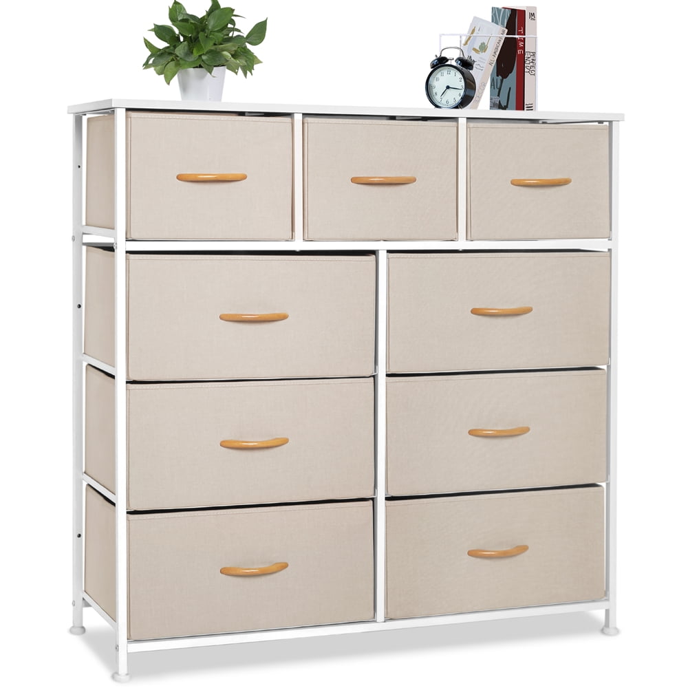 Bigroof Cream 9 Drawer Dresser for Bedroom, Fabic Dresser Organizer