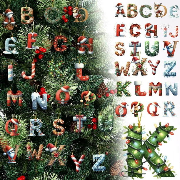 Pendiente de Navidad 26 Letras, Adornos de Árbol Navideño, Ornamientos de Navidad, Xmas Tree Hanging Decor, Navidad, Joya de Pared, Accesorio de Hogar, 26 Letras Christmas Tree Decoration, Metal,