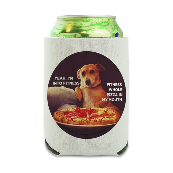 Yeah I'm Into Fitness Whole Pizza in my Mouth Funny Humor Can Cooler - Drink Sleeve Hugger Collapsible Insulator - Beverage Insulated Holder