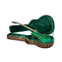 Crossrock Master Series-Wooden 335 Style 6-string Semi-Hollow Electric Guitar Case-Security Lock, Genuine Leather Handle, Reinforced Hardware, Metal Feet, Storage Space- Olive Green Tweed