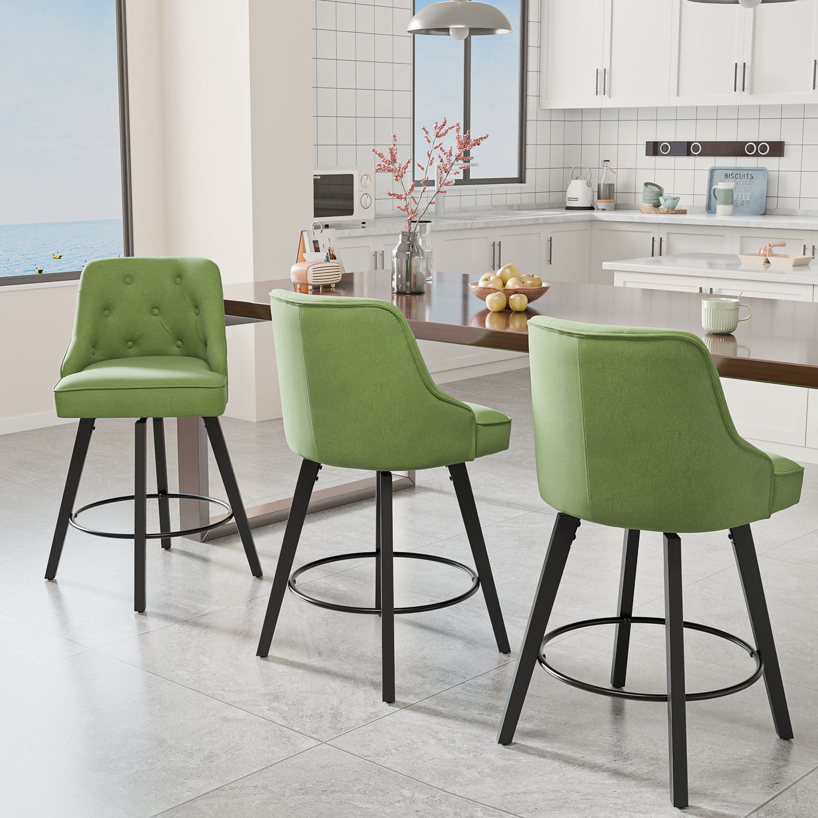 Zimtown Modern Swivel Barstools with Back, 26" Counter Height Bar Stools Kitchen Island Dining Chairs Set of 2, Forest Green