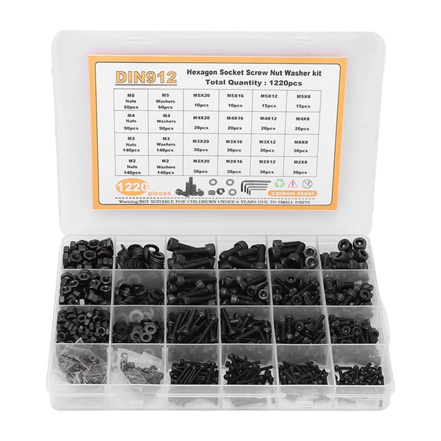 Screw Nut Washer Assortment Kit,1220Pcs Hex Socket Screw Nut Bolt Assortment Set Hex Socket Head Cap Screws Assortment Advanced Technology