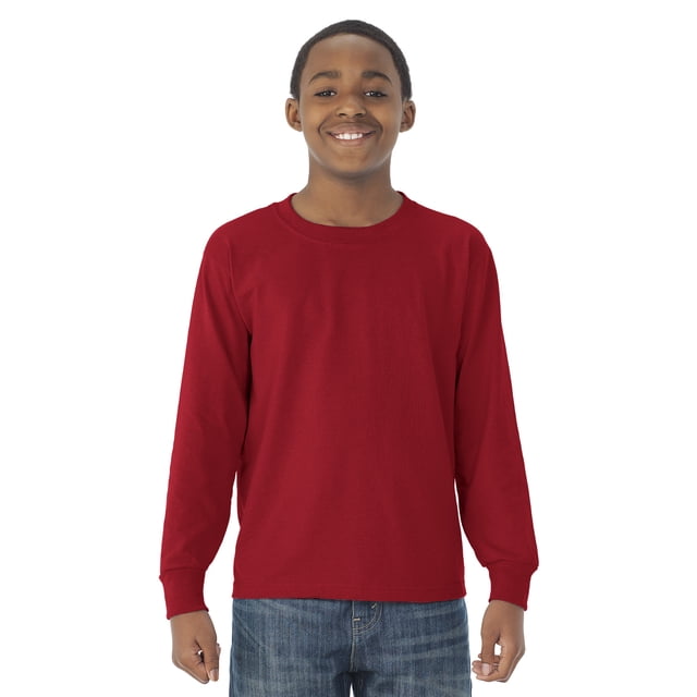Jerzees Youth DRI-POWER Active Long Sleeve Crew T-Shirt, L, True Red