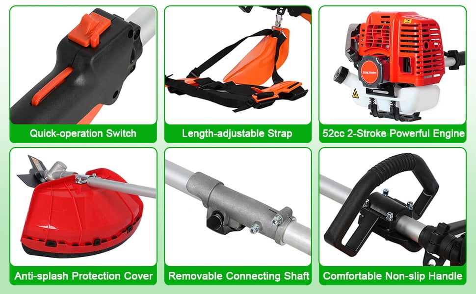 Floseru 52cc 2-Cycle Gas Weed Eater Gas Powe, 5-in-1 Gas Weed Wacker, Brush Cutter Gas Trimmer for Grass and Weed, Hedge Trimmer Gas String Trimmer, Edger, Pole Saw & Pruner