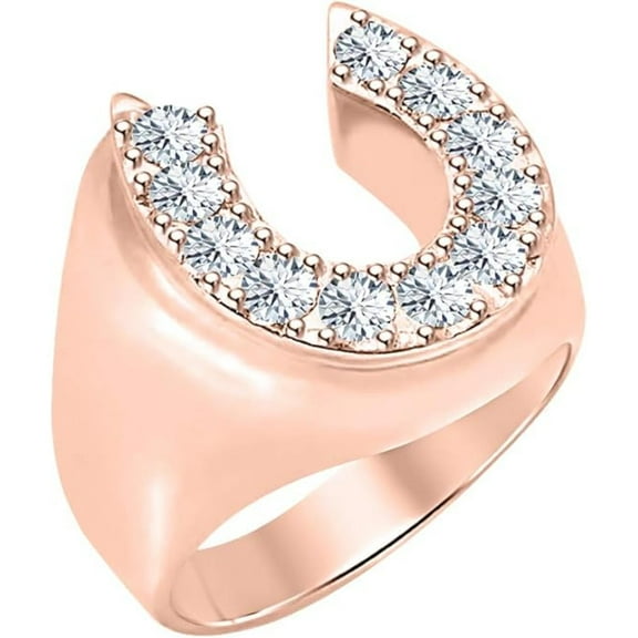 Horseshoe Ring 925 Sterling Silver 14K Rose Gold Finish Round Cut White Diamond Wedding Anniversary Gift For Men