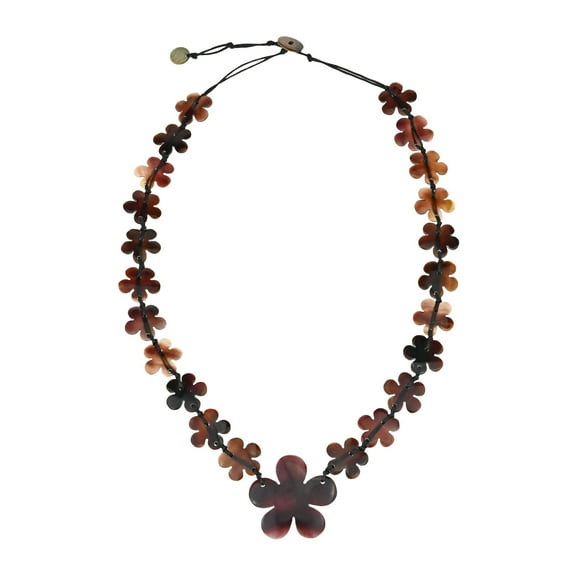 Tropical Flowers Mother of Pearl Statement Cotton Rope Necklace