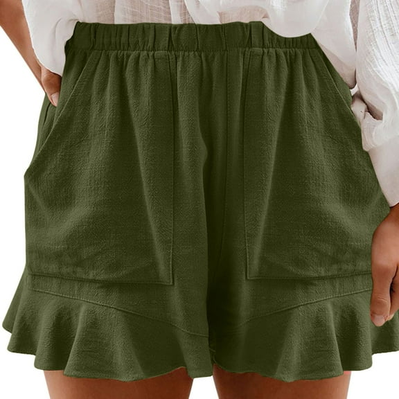 Women's Shorts Cotton Casual Shorts Women'S New European Version Of Solid Color High Waist Fold Loose Straight Leg Pants, Women's Shorts M