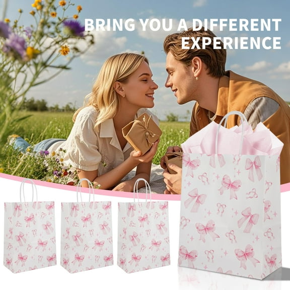 24pcs Pink Bowknot Paper Gift Bags, girly-style birthday party gift bags, can be used as candy bags for pink bridal engagement party supplies, suitable for birthday parties, Mother's Day
