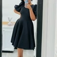 thumbnail image 2 of Women Summer Dresses Casual Puff Sleeve Swing A Line Short Dress Pleated Dress, 2 of 8