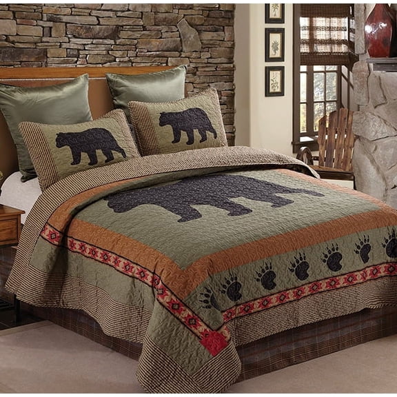Bear and Paw Rustic Lodge Quilt and Sham Set - Twin Size