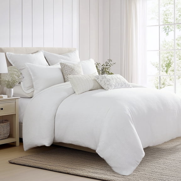 Levtex Home Cotton Lyocell Silky – Full/Queen Duvet Cover (90x94in) and 2 Standard Shams (20x26in) – Solid – White – Cotton – No Insert Included