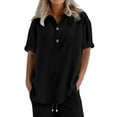 thumbnail image 2 of Oversized Tshirts for Women, Daily Casual Solid Short Sleeve V Neck Blouse, Black XXL, 2 of 9