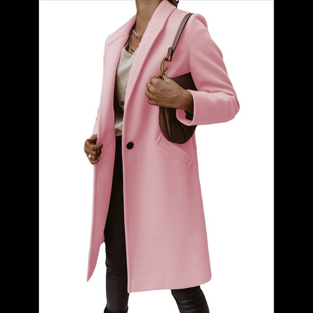 Abrigo de Guisante para Mujer, con Solapa y un Solo Botón, Cortavientos, Holgado, Informal, de Longitud Media, para Otoño e Invierno. Rosa XXXL