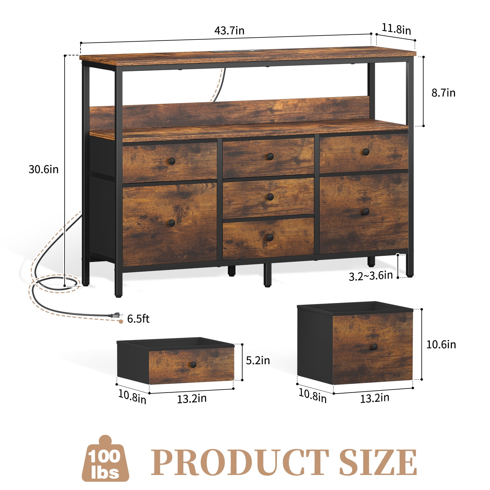 7 Drawer Fabric Dresser Storage Chest with Wood Top, Wide Dresser TV Stand for Bedroom,Living Room, Hallway, Entryway, Brown